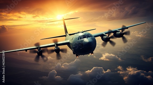 US military plane airborne. silhouette concept