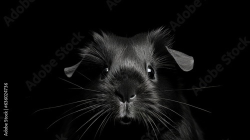 Focus on the nose of an isolated cute guinea pig on white background. silhouette concept