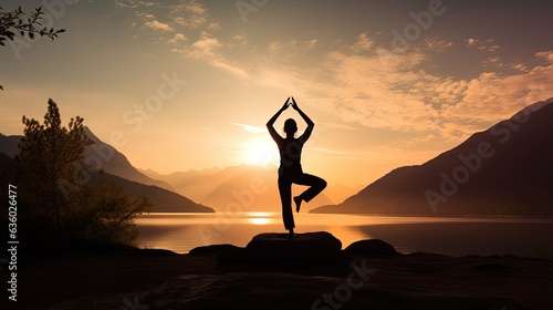 Outdoor Yoga silhouette in natural setting