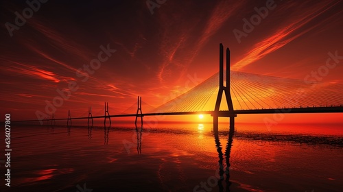 Cable stayed bridge silhouette at dusk