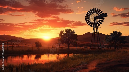 Windmill silhouette in the Karoo at sunset