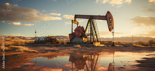 oil pumpjack rig on desert, energy industrial for petroleum gas production