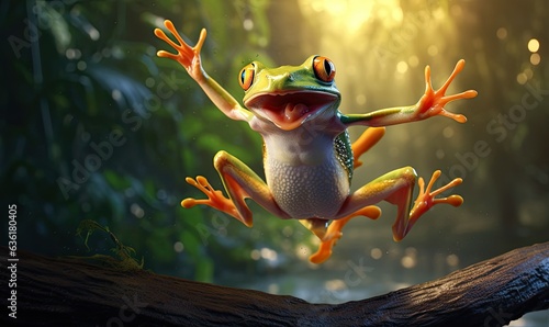 frog flying end frog laughing realistic