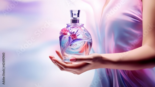 Women's Perfume in a glass bottle. The concept of perfumery and beauty.