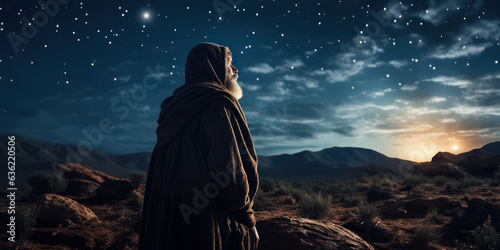 Abraham's Faith in God's Promise: Abraham stands on the steppes, looking up at the stars, believing in God's promise.