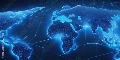 A illuminated world map showcasing global connectivity and urbanization