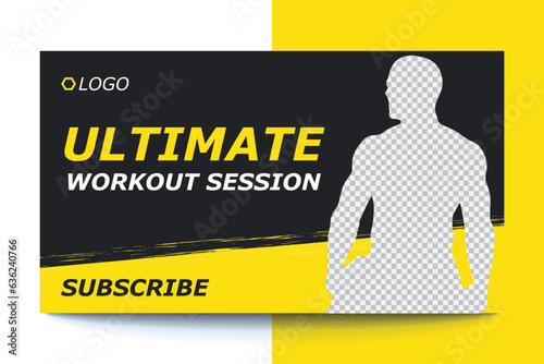 Editable Fitness gym and workout video thumbnail and YouTube cover template, web banner vector concept, trendy design, modern look, fitness challenges