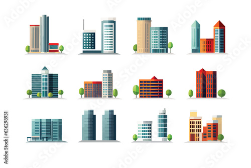 skyscrapers set vector flat minimalistic isolated illustration