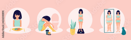 Eating disorder concept anorexia bulimia problem flat person illustration