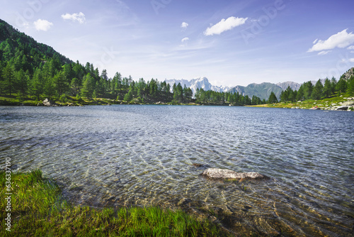 The Arpy Lake and the Mont Blanc massif in the background. Aosta Valley, Italy