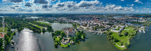 Panoramic view of city Schwerin with Castle (Germany)