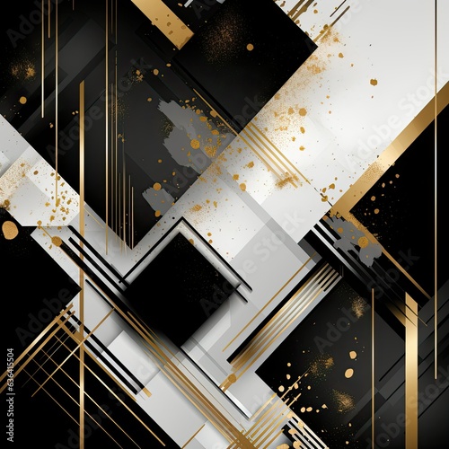 Black white gold abstract geometric presentation back