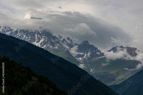 Scenic view of a mountain range in the clouds in Lamkheri, Georgia