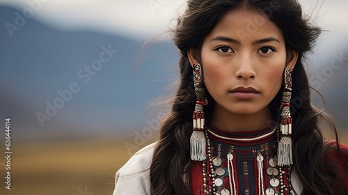 beautiful peruvian woman in traditional clothes - posing in the andes (Generative AI)