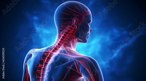 human body pain illustration including neck pain and back pain, AI generative.