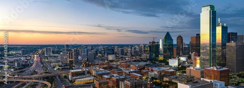 Dallas Splendor: Aerial 4K Image of Beautiful Blue Skyline and Buildings in Dallas Texas