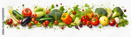 Banner with many fresh vegetables on isolated white background. Generative AI