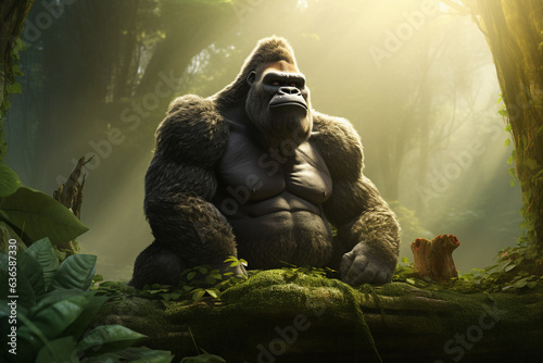 king kong beast in the jungle trendy , 3d rendering , AI generative 