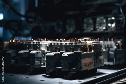 Captivating Close-up: Exquisite Precision of Industrial Contactors Amidst an Enigmatic Darkness