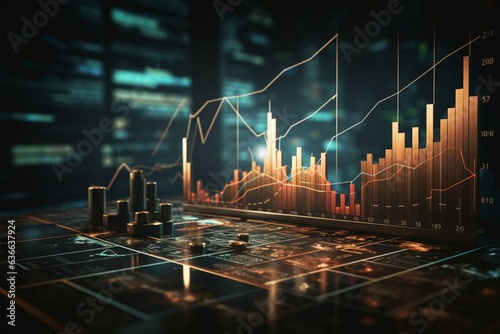 Economic and finance concept portrayed with stats, market visuals, and uptrend signal Generative AI