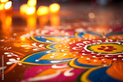 Close up of a decorative rangoli pattern