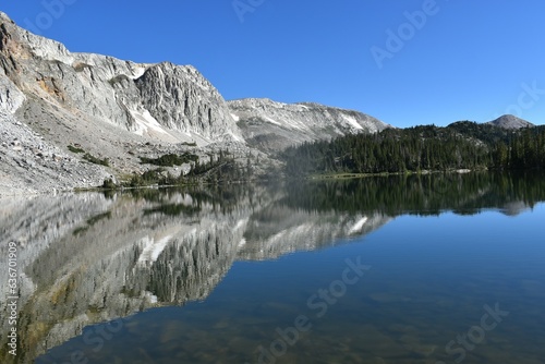 Reflection of mountain peaks on water