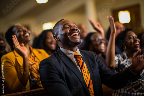 Church congregation Christian gospel singers raising praise 