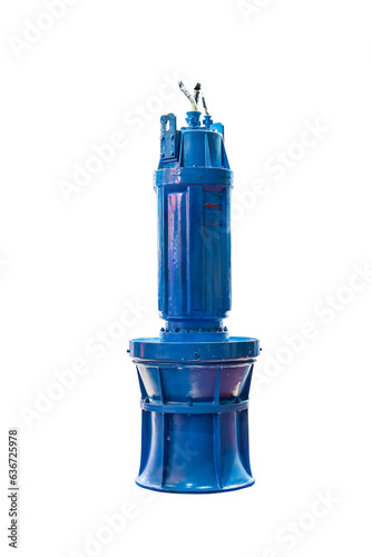 submersible axial flow pump or submersible propeller pump with electric motor for conveying or supply water liquid etc. in industrial oe heavy duty pumping applications isolated with clipping path