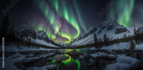 Aurora Borealis over Lofoten. Ethereal Nocturnes Capturing the Enchanting Dance of Northern Lights and Nightscapes