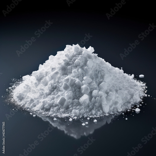 A pile of unidentified white powder on a table surface
