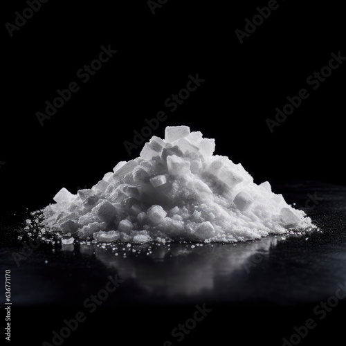 A stack of sugar cubes on a wooden table or cocaine