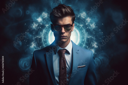 Young businessman in alter ego concept. High quality photo