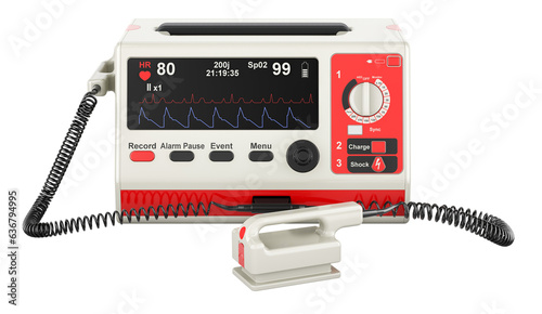 Automated external defibrillator, automatic electronic defibrillator AED, 3D rendering isolated on transparent background