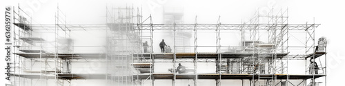 long narrow scaffolding isolated on a white background for the screensaver for the reconstruction of the site construction background