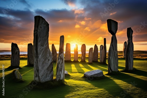 The iconic Callanish Standing Stones found on the Isle of Lewis. Generative AI