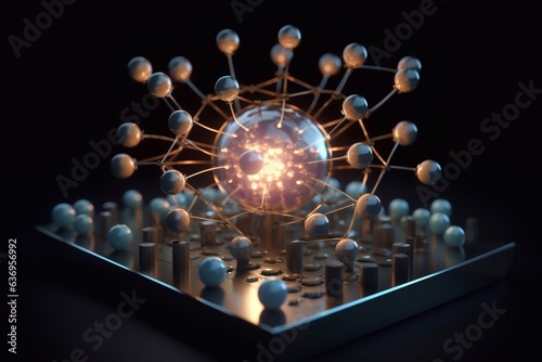 network of molecules connected to each other with the lab on background Generative AI
