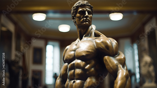 A Greek Statue Body Builder in a Gym, Blur Background, Generative AI