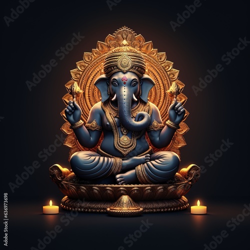 A picture of Ganesha is depicted sitting with a dark background, generated by AI