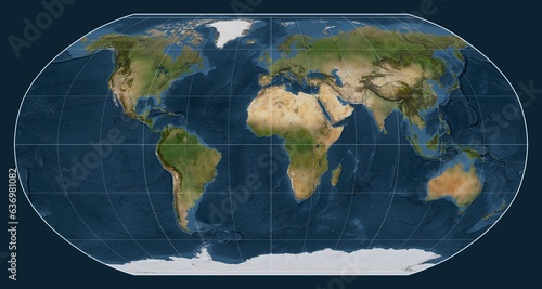 World map. Satellite. Robinson projection. Meridian: 0