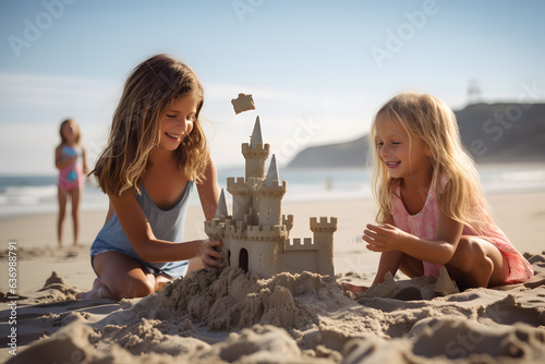 enjoying a day at the beach building sandcastles