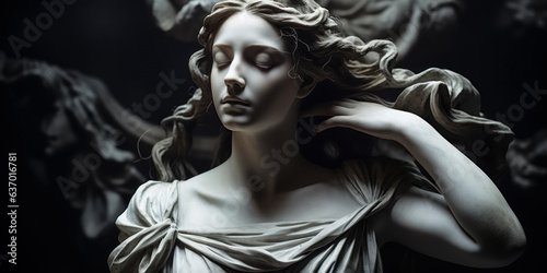 Nyx, Goddess of the Night, in Renaissance Marble Statue: A Renaissance marble statue depicting Nyx, the Greek goddess of the night.