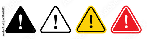 Danger warning icon set. alert triangle warn sign in black, yellow, and red color. exclamation sign. 