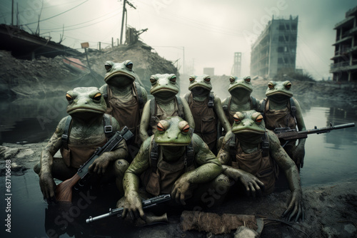 Frog soldiers in a flooded post-apocalyptic city