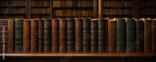 Photo of a neat arrangement of books on a rustic wooden shelf