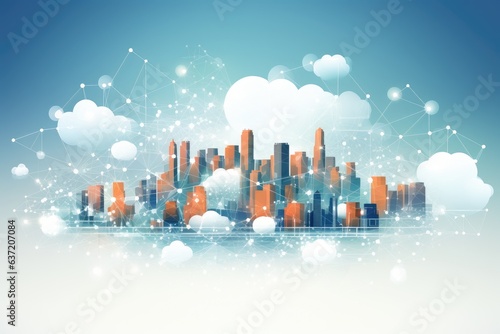 Smart city illustration concept, City scape community internet networking and communication with Cloud technology 