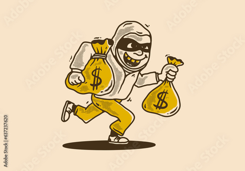 Bank robber character holding a money sack