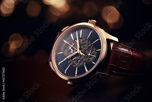 Beautiful men's luxury men's watch on a beautiful background with a place for a logo or inscriptions. generative ai 