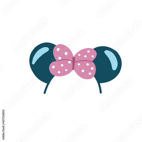 Vector illustration headband with Minnie mouse ears and pink bow in cartoon style 