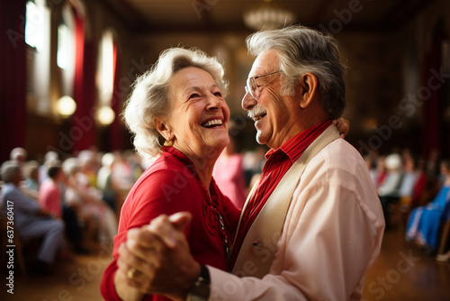 Older Couple Dancing Gracefully at a Community Dance Event, love and happiness of old age, 