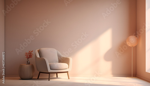 Empty room interior with armchair and side table